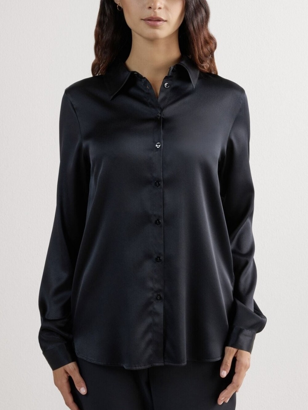 Intimissimi Silk Button-Down Shirt in Black